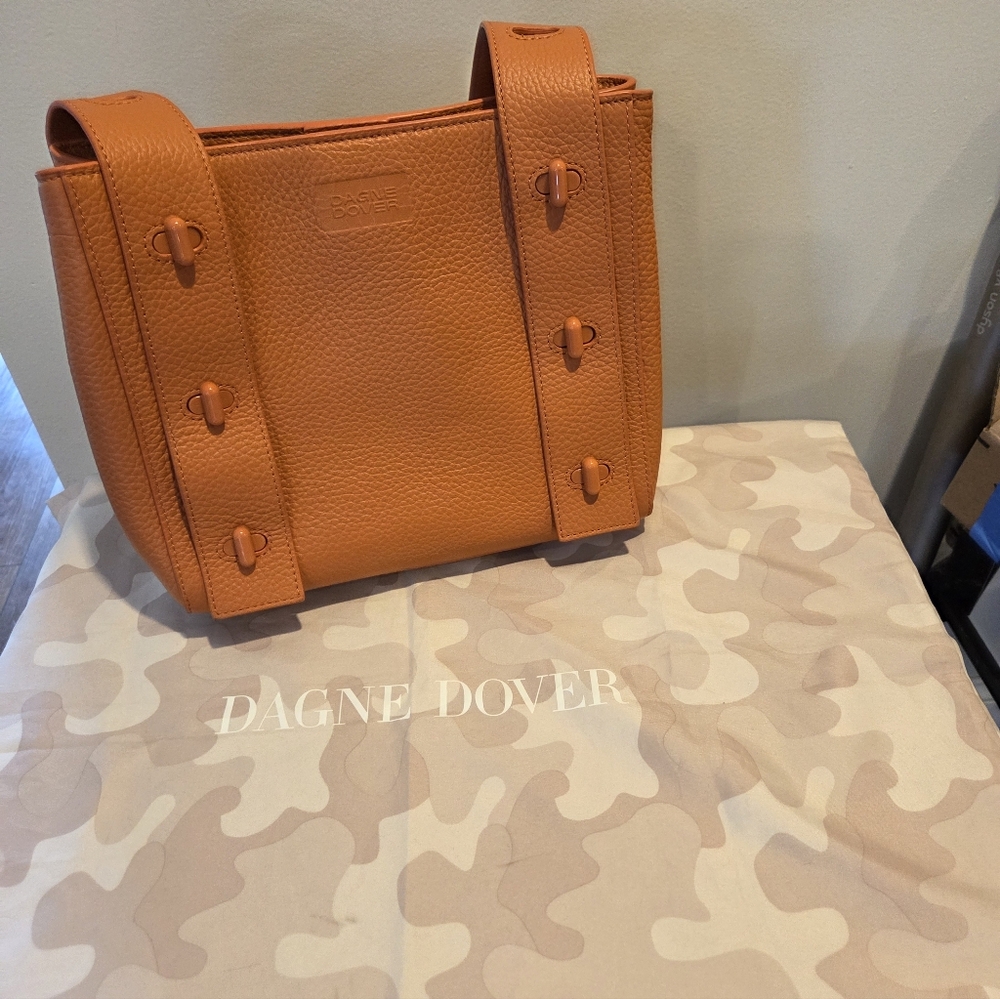 Dagne Dover Tokyo Turnlock Pebbled Leather Tote in Burnt Orange (Coyote) NWOT